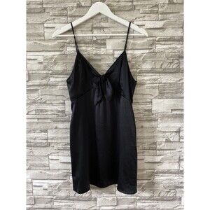REFORMATION 100% Silk Black Spaghetti Strap Front Tie Mini Slip Dress